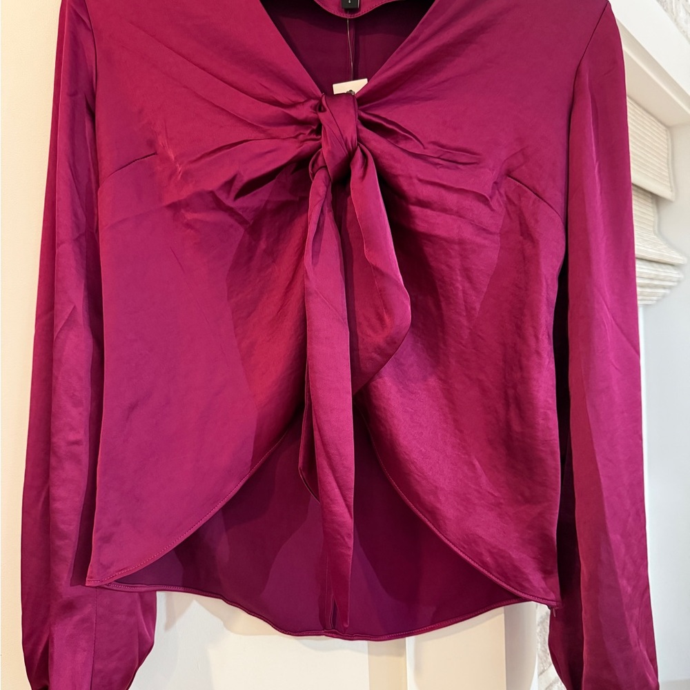 Express Fuchsia Tie-Front Blouse
